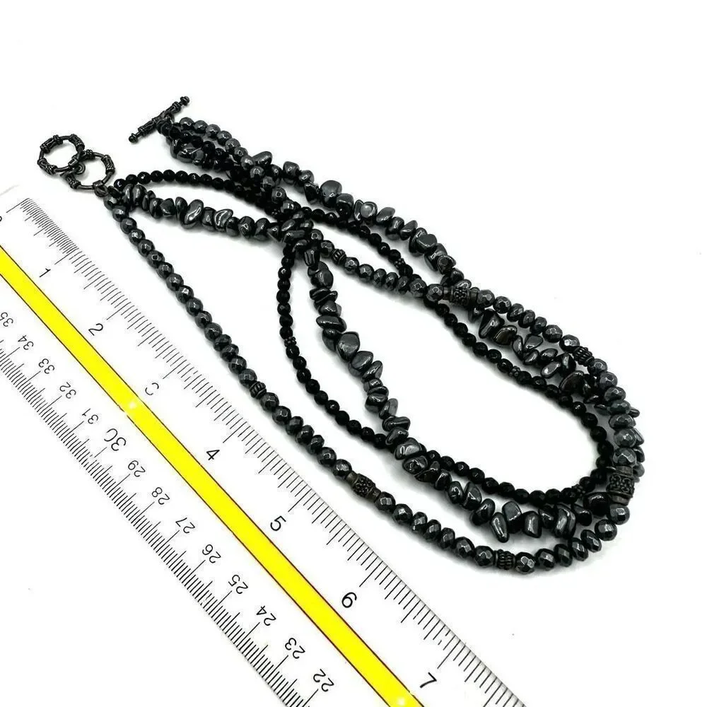 Siplada Hematite and onyx sterling silver multi strand necklace